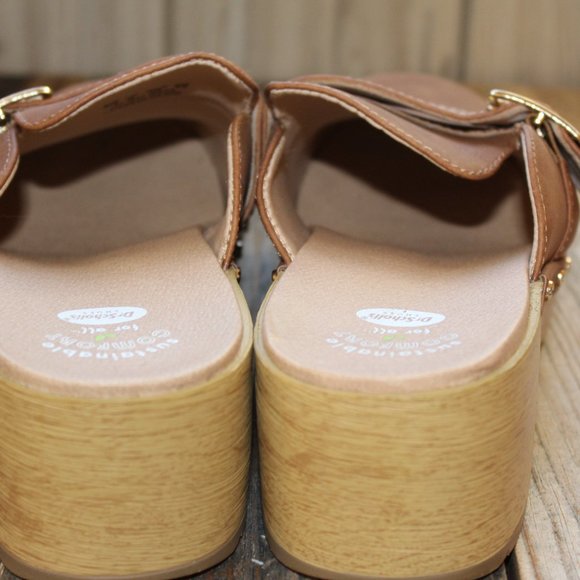 SALE! Dr. Scholl's Faux Wooden Bottom Classic Clogs Honey & Gold size 9 M NWT's - Picture 8 of 13